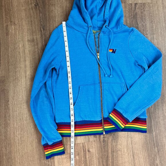 EUC Aviator Nation Rainbow Rib Zip Hoodie Light Blue Sz XS - Picture 9 of 12